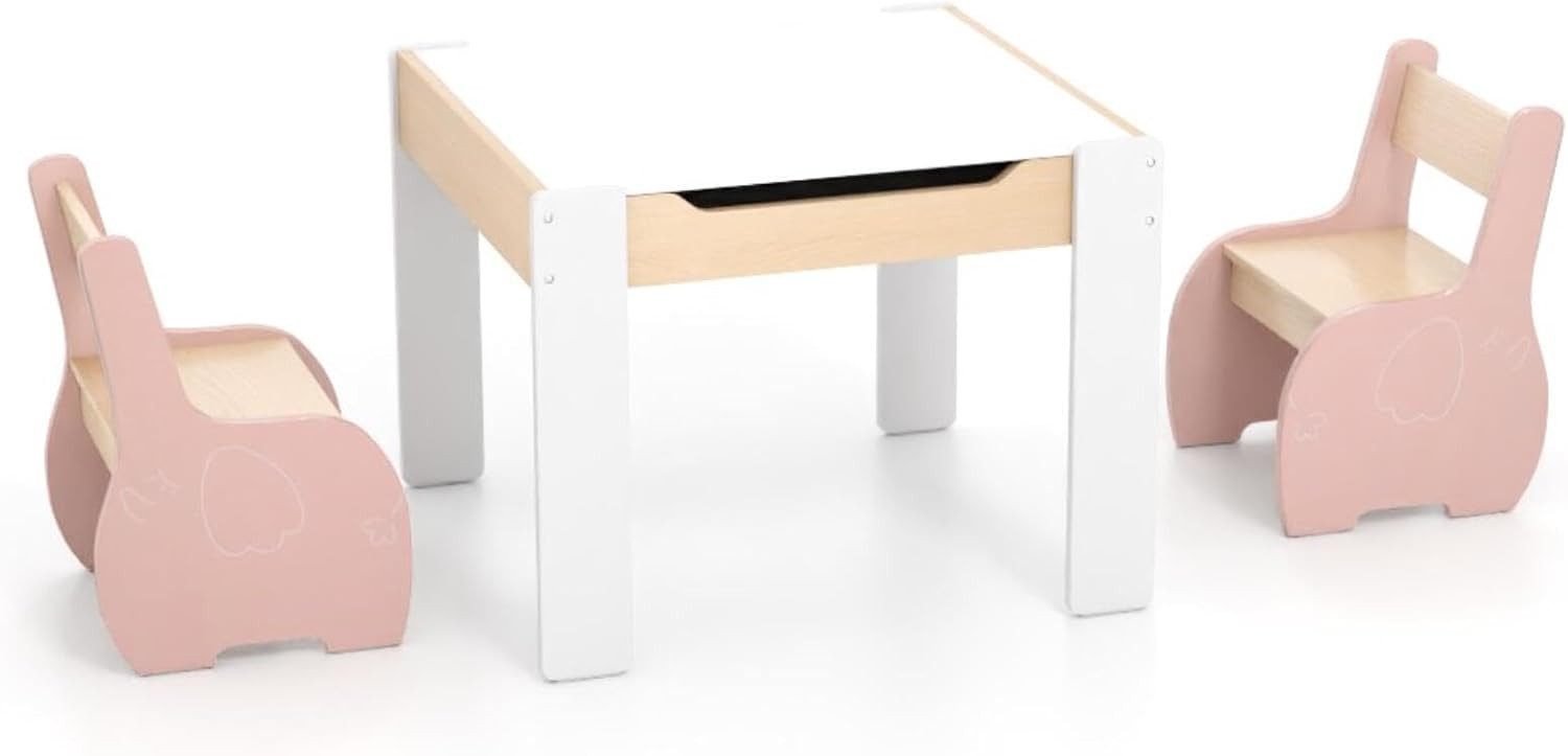 COSTWAY Kindersitzgruppe 3tlg. Kindertisch, aus Holz, günstig online kaufen