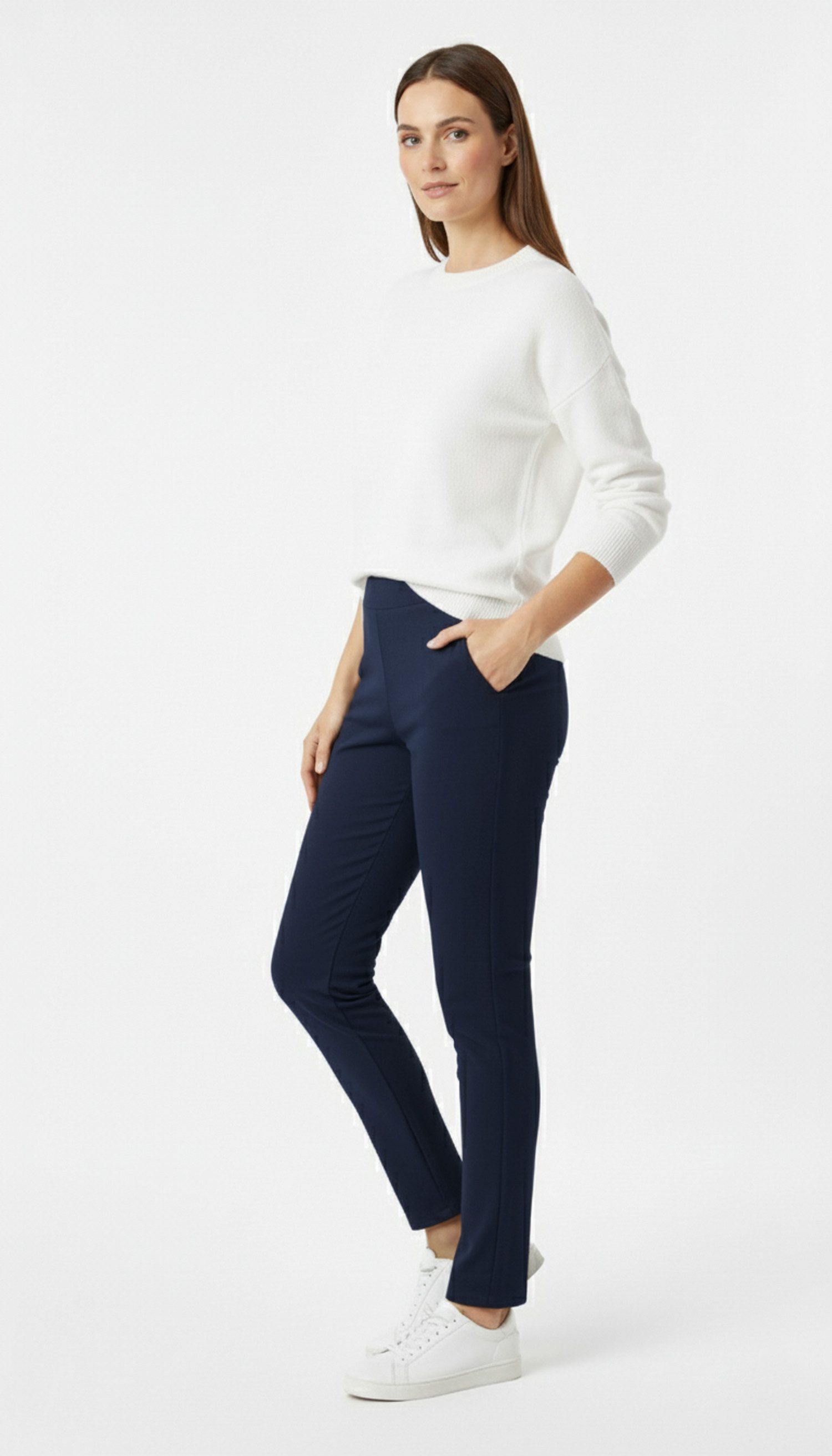 Kendindza Collection Stretch-Hose Bequeme Stoffhose elegant Slim Fit Gummibund flexiblem Rückenteil MADE IN ITALY - Weiches Material - Schlupfhose