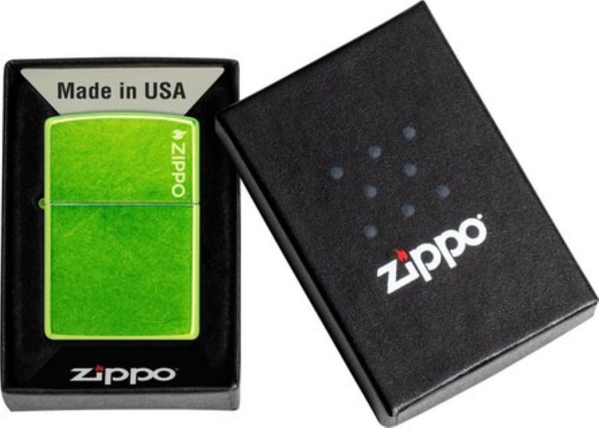 Zippo Feuerzeug Lurid grün mit Logo, das Original mit dem " Klick "