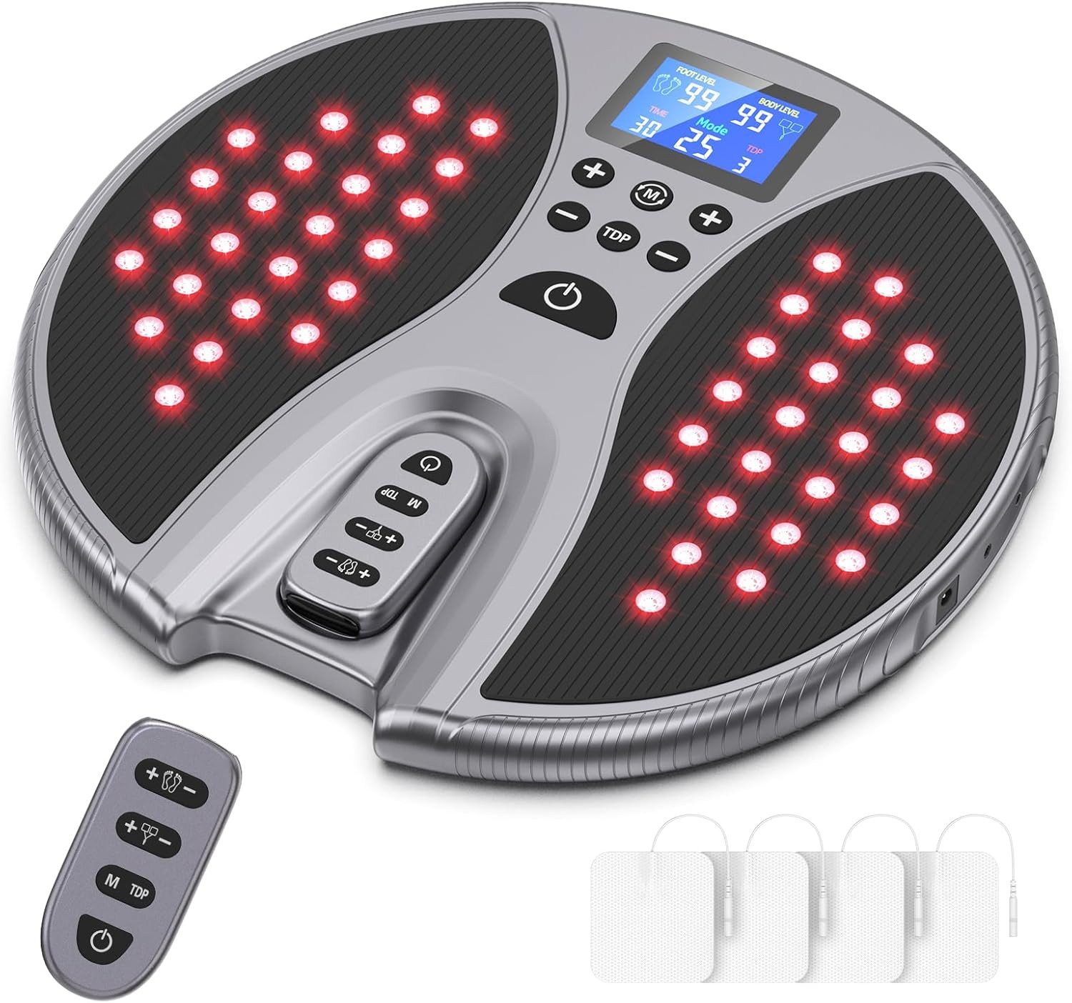 ibettertec Fußmassagegerät Rotlicht für Durchblutung, plantarfasziitis., Spar-Set, Durchblutungs-Stimulator,Elektrischer TENS Stimulator mit 4, mit Impulsmassage&TENS Technologie