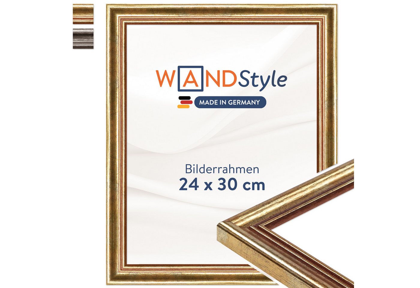 WANDStyle Bilderrahmen H400, Goldener Bilderrahmen 24x30 Holz, Vintage Bilderrahmen Gold 24x30 cm