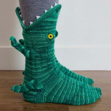 KIKI ABS-Socken 4 Paar Socken Krokodil/Hai/Chamäleon/Fisch Warme Wintersocken