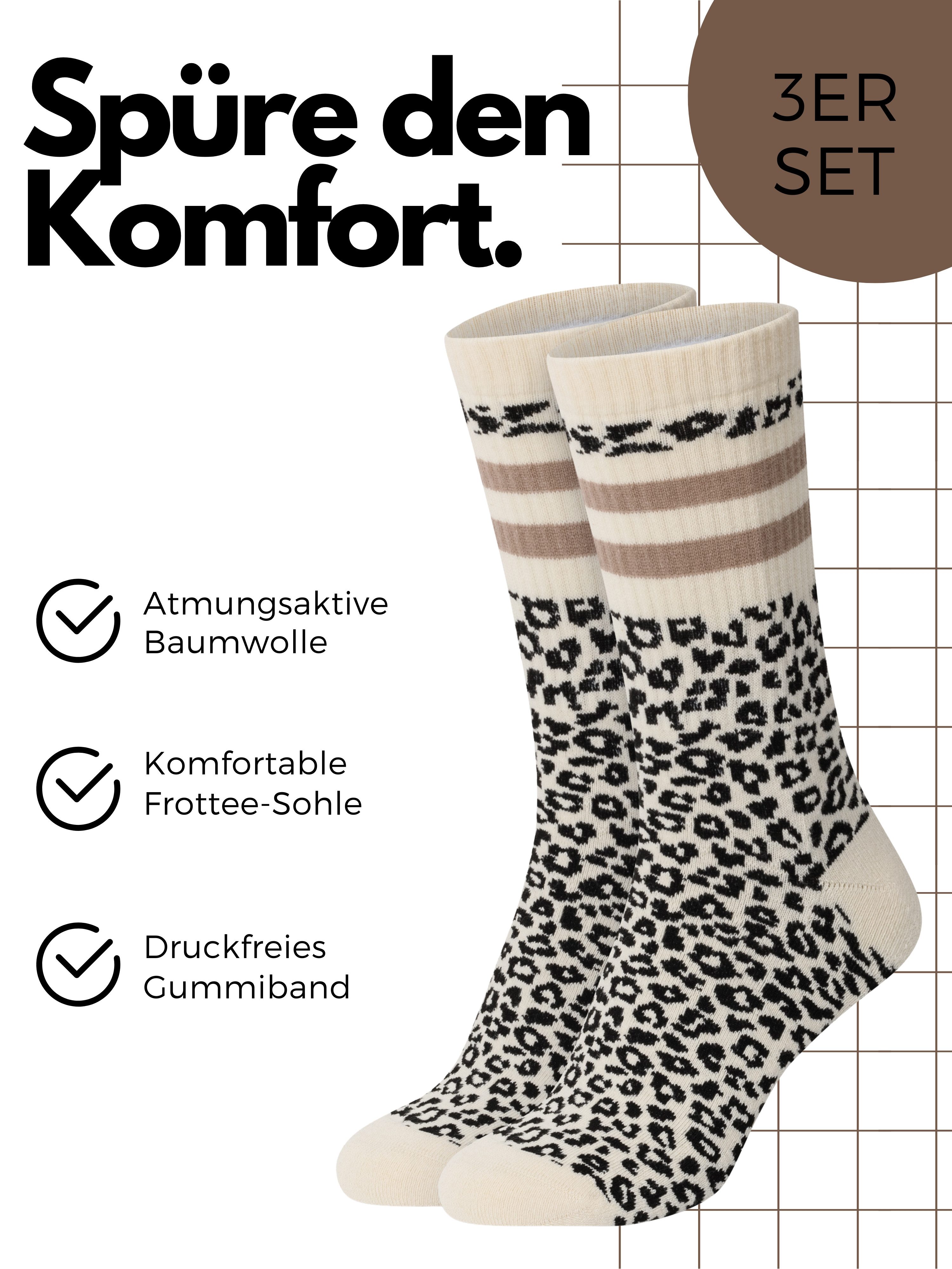 Studio Nolis Tennissocken All Leo Socken Crew Socks Baumwolle (Set, 3 Paar)