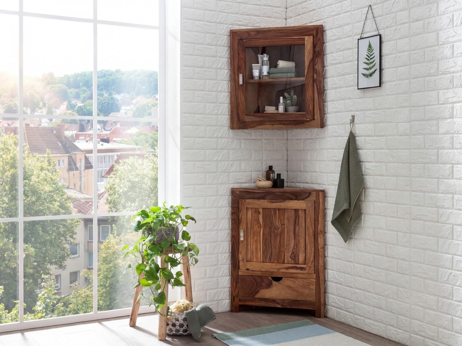 massivum Badezimmer-Set Laros Eckschrank Set Akazie