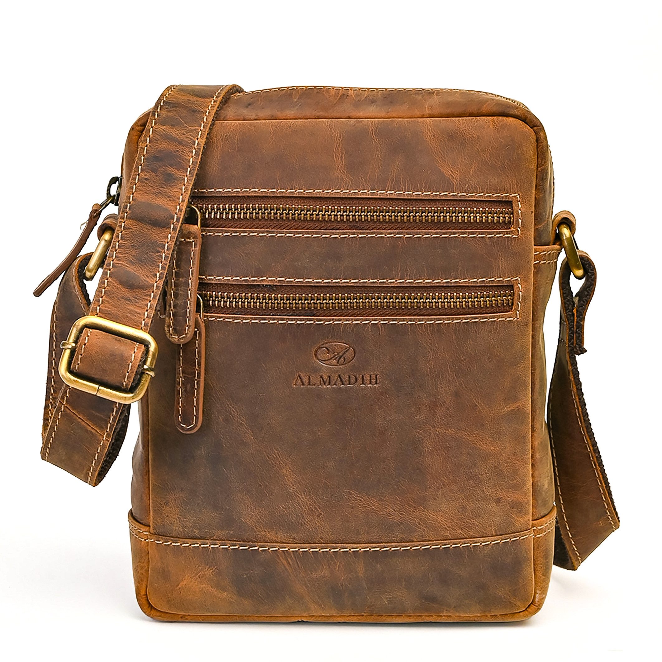 ALMADIH Umhängetasche Leder Herren LEON Kompakte Ledertasche für Reisen & Alltag .