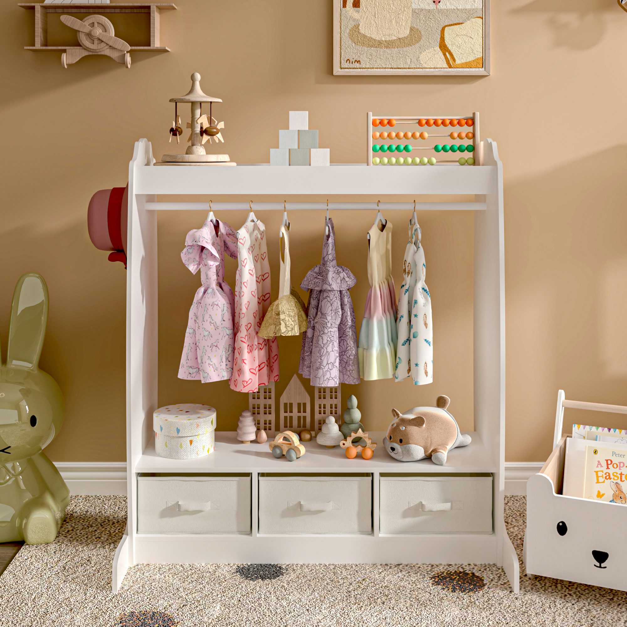 en.casa Garderobenständer, »Moskenes« mit Faltboxen und Kleiderstange 107x95x61 cm Weiß