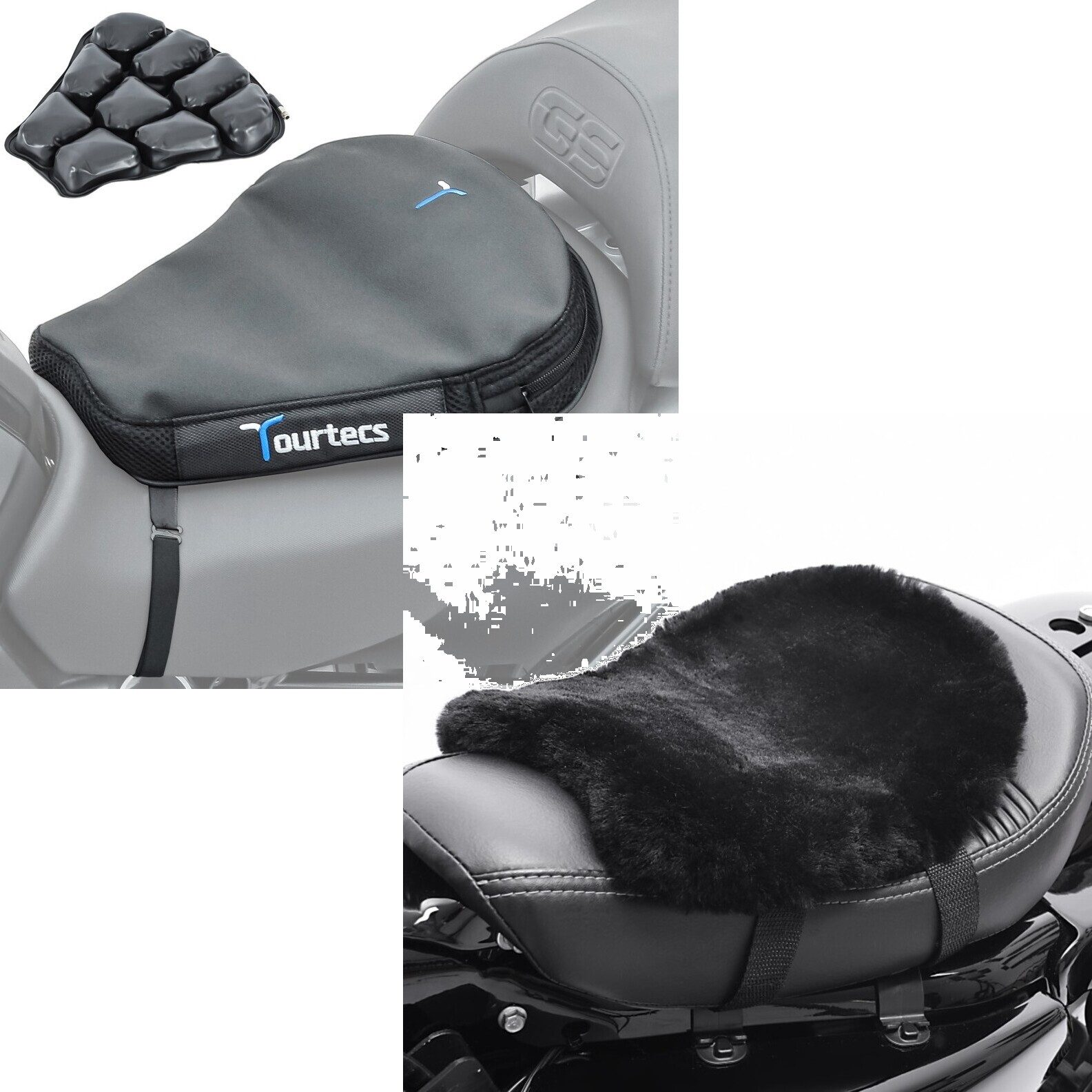 Tourtecs Sitzbank Set: Motorrad Luftkissen # Air Deluxe M Komfort Sitzkissen in schwarz
