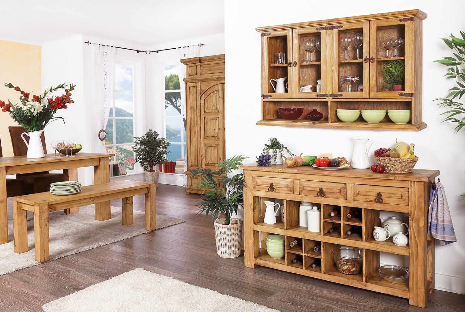 1a Direktimport Sideboard Mexico Möbel Wandtisch Weinregal Anrichte - Pinie massiv - Landhaus