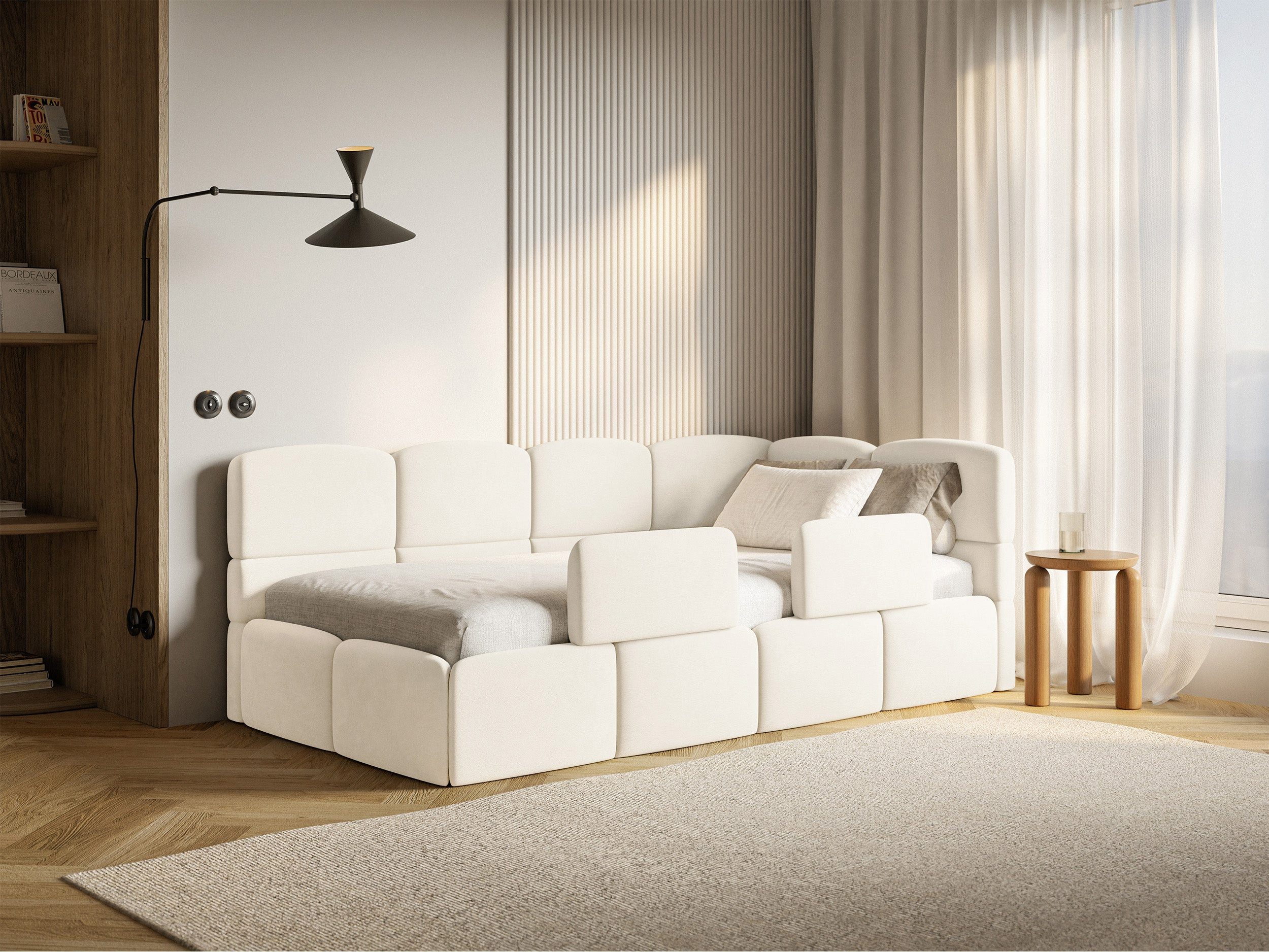 Selsey Kinderbett CLOUDY, Eck-Kopfteil, Matratze & Stauraum, Easy-Clean-Velours, 120x200 cm