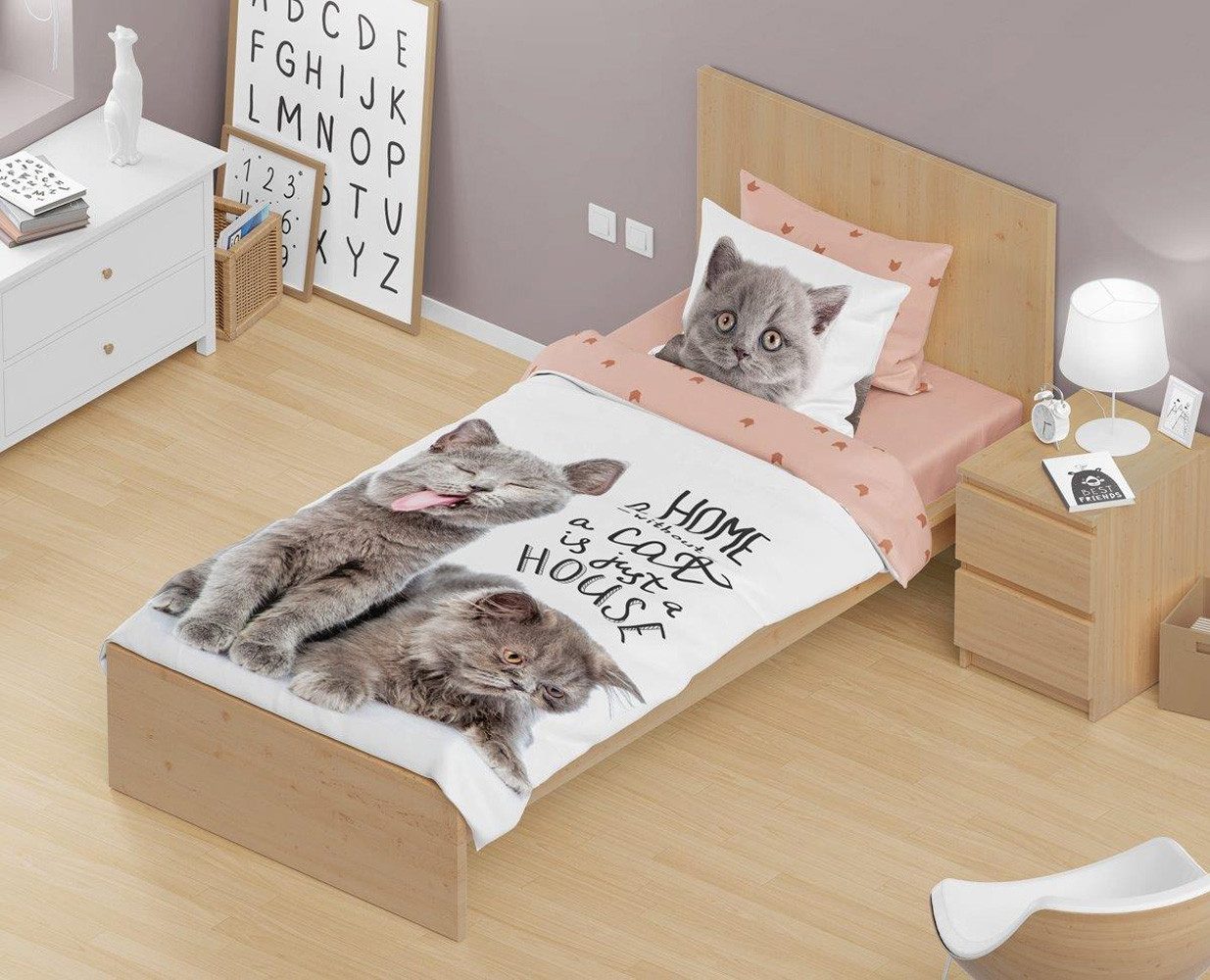 Bettwäsche Katzen Garnitur Baumwolle