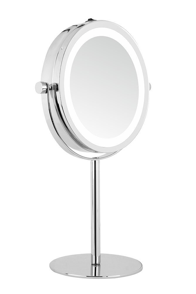 DEUSENFELD Kosmetikspiegel 5x-Vergrößerung SL5CB, Doppel für Kosmetikspiegel + LED Batterien Batterie Beleuchtung, Normal, Stand 4xAAA LED