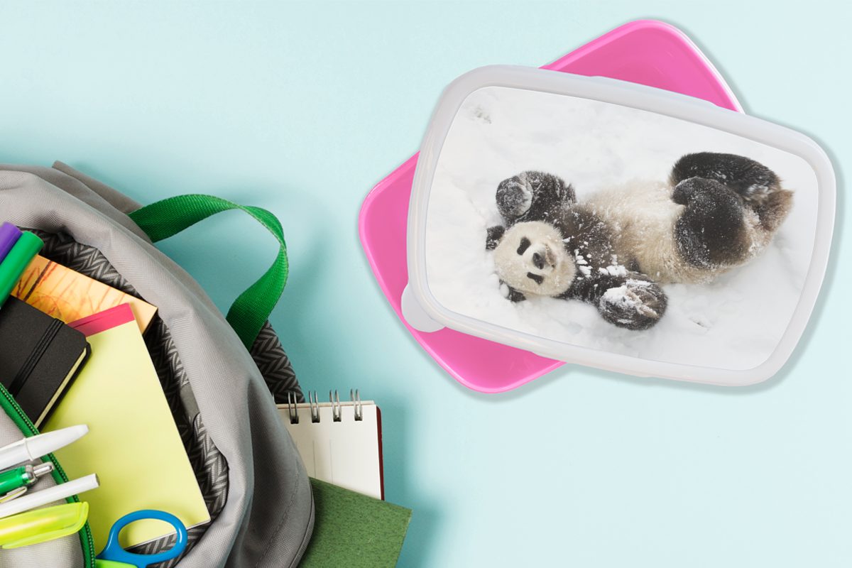 Kunststoff Mädchen, Snackbox, Kunststoff, Erwachsene, Schnee - rosa Panda Lunchbox Brotdose Brotbox - Kinder, für (2-tlg), MuchoWow Baby,