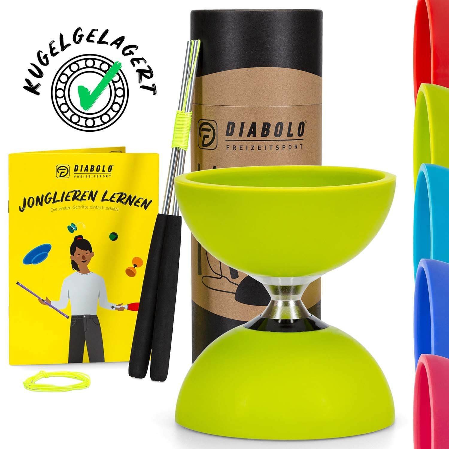Diabolo Freizeitsport Spiel Leichte Alu Diabolo Sticks mit Moosgummi Griff für Kinder, Diabolo Pro Geschicklichkeitsspiel mit Sticks und Ersatzschnur, Diabolo Set Pro Kugellager mit Alustäben für Kinder ab 5