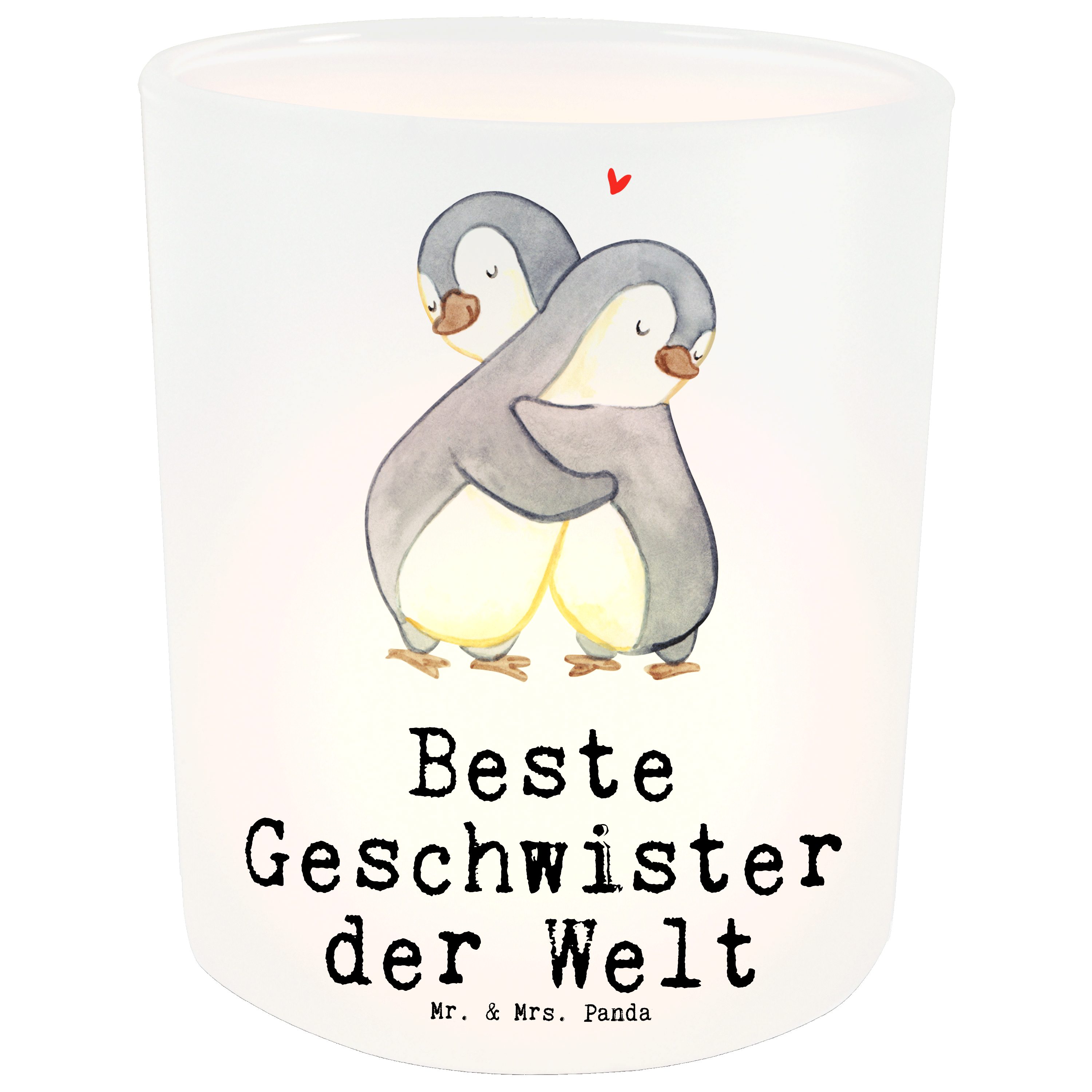 Mr. & Mrs. Panda Windlicht Pinguin Beste Geschwister der Welt - Transparent - Geschenk, Windlich (1 St)