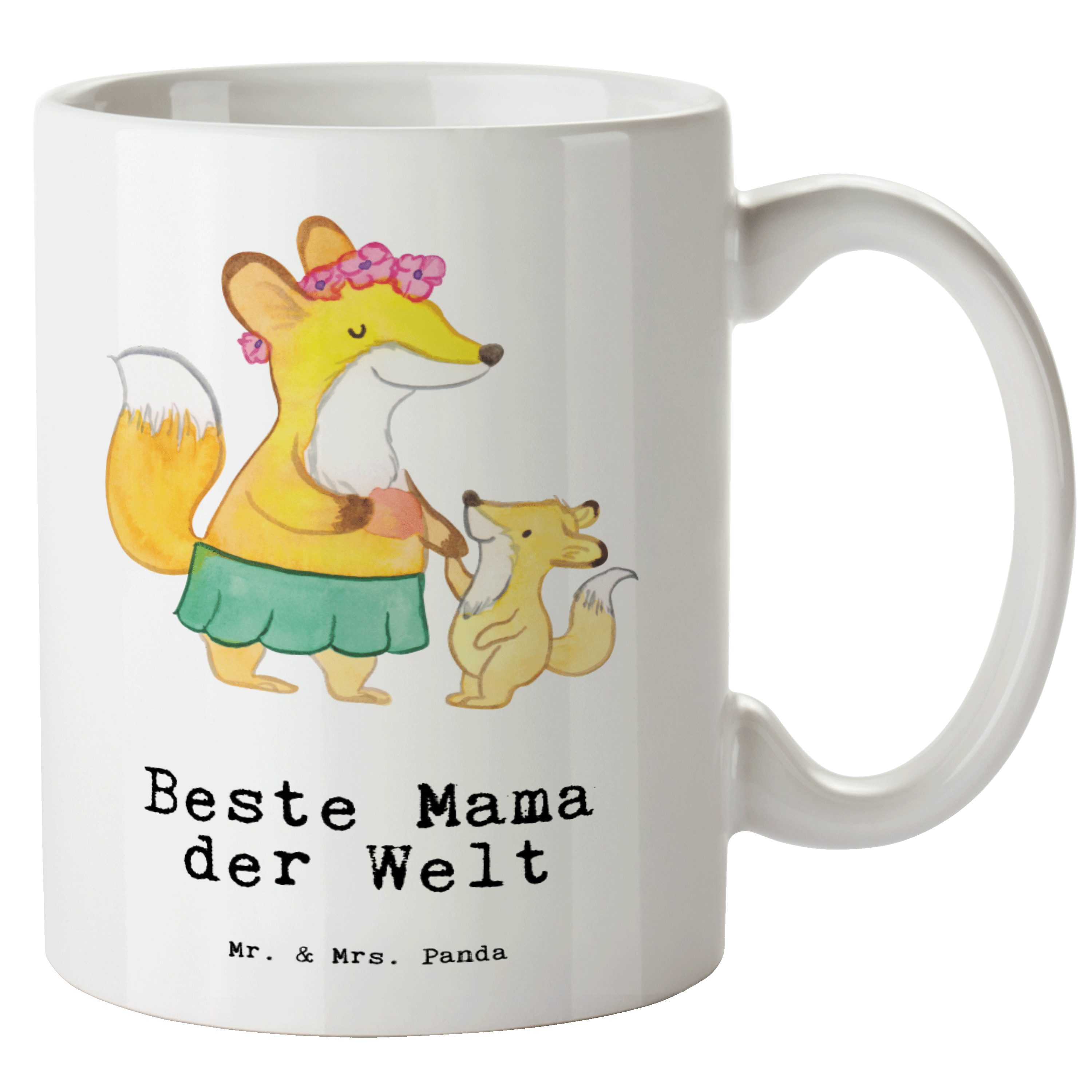 Mr. & Mrs. Panda Tasse Fuchs Beste Mama der Welt - Weiß - Geschenk, spülmaschinenfest, Mutte, XL Tasse Keramik