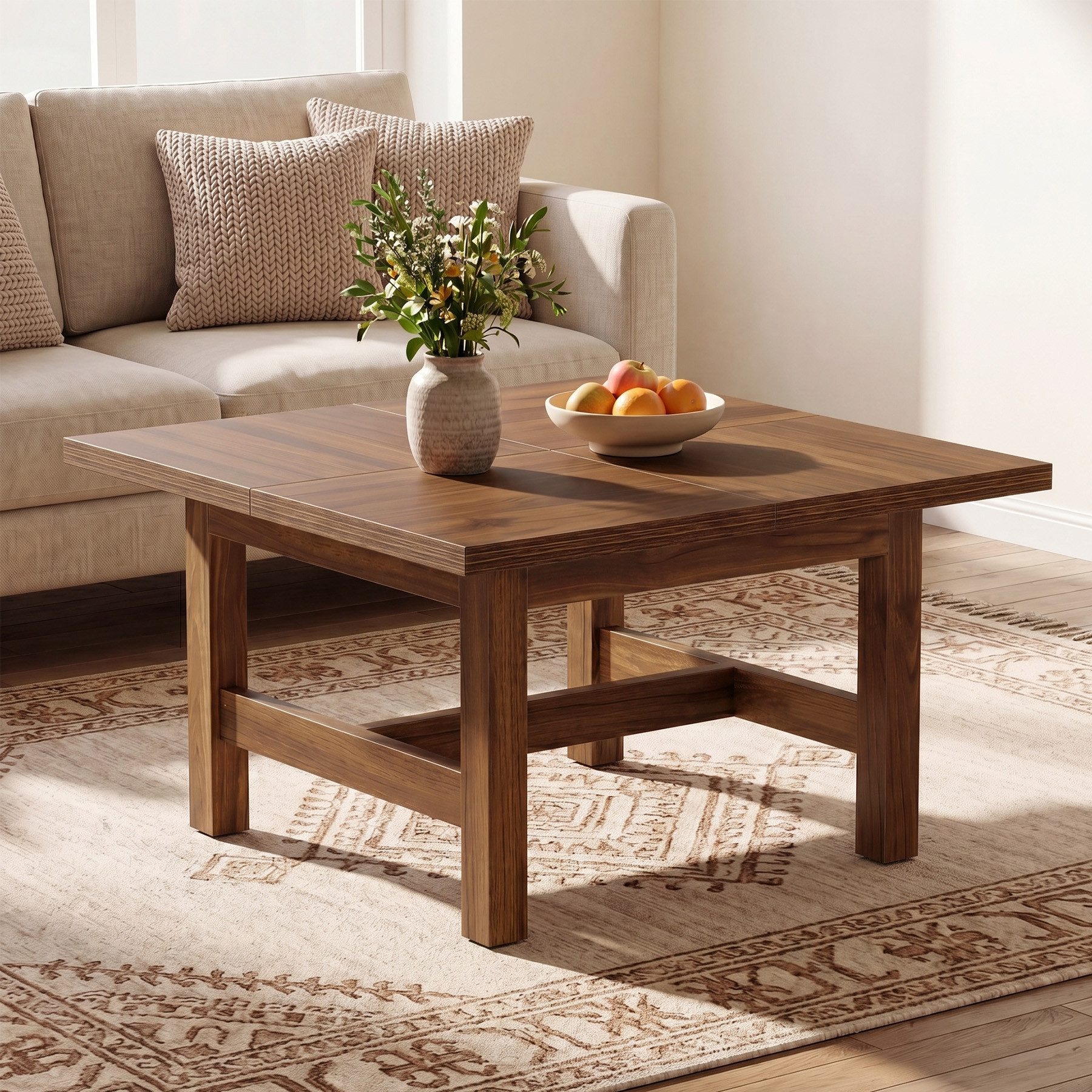 Tribesigns Couchtisch 79 cm Beistelltisch aus Holz, quadratischer Sofatisch im Landhausstil