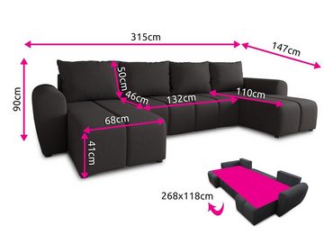 Sofnet Wohnlandschaft Cleo U, mit Schlaffunktion und Bettkasten, Ecksofa, U-Form Couch, Schlafsofa