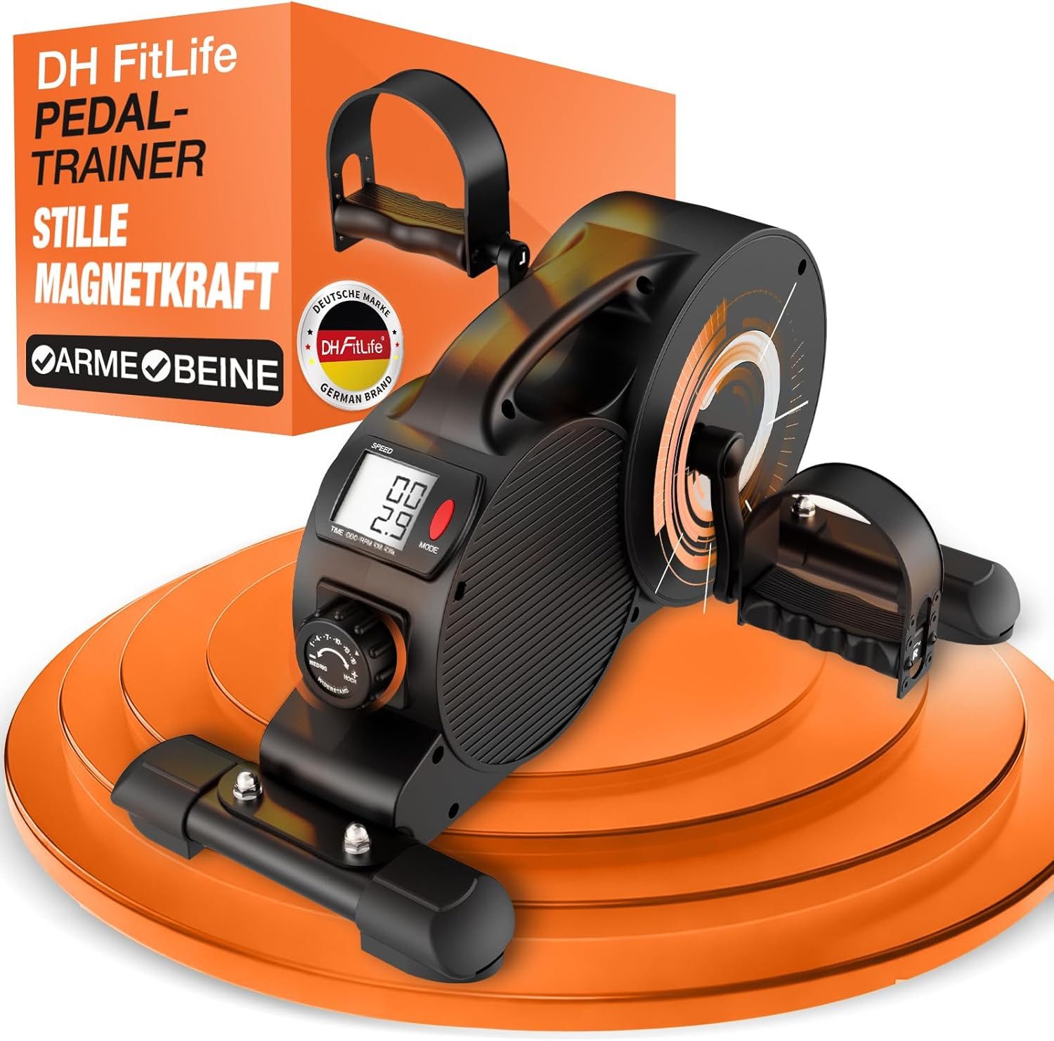 DH FitLife Pedaltrainer Beintrainer für Zuhause mit 16-stufigem Magnetwiderstand, (1-St., für Senioren & Rehabilitation), 3-fach Anti-Rutsch-System, extra leise, bis 220 kg belastbar