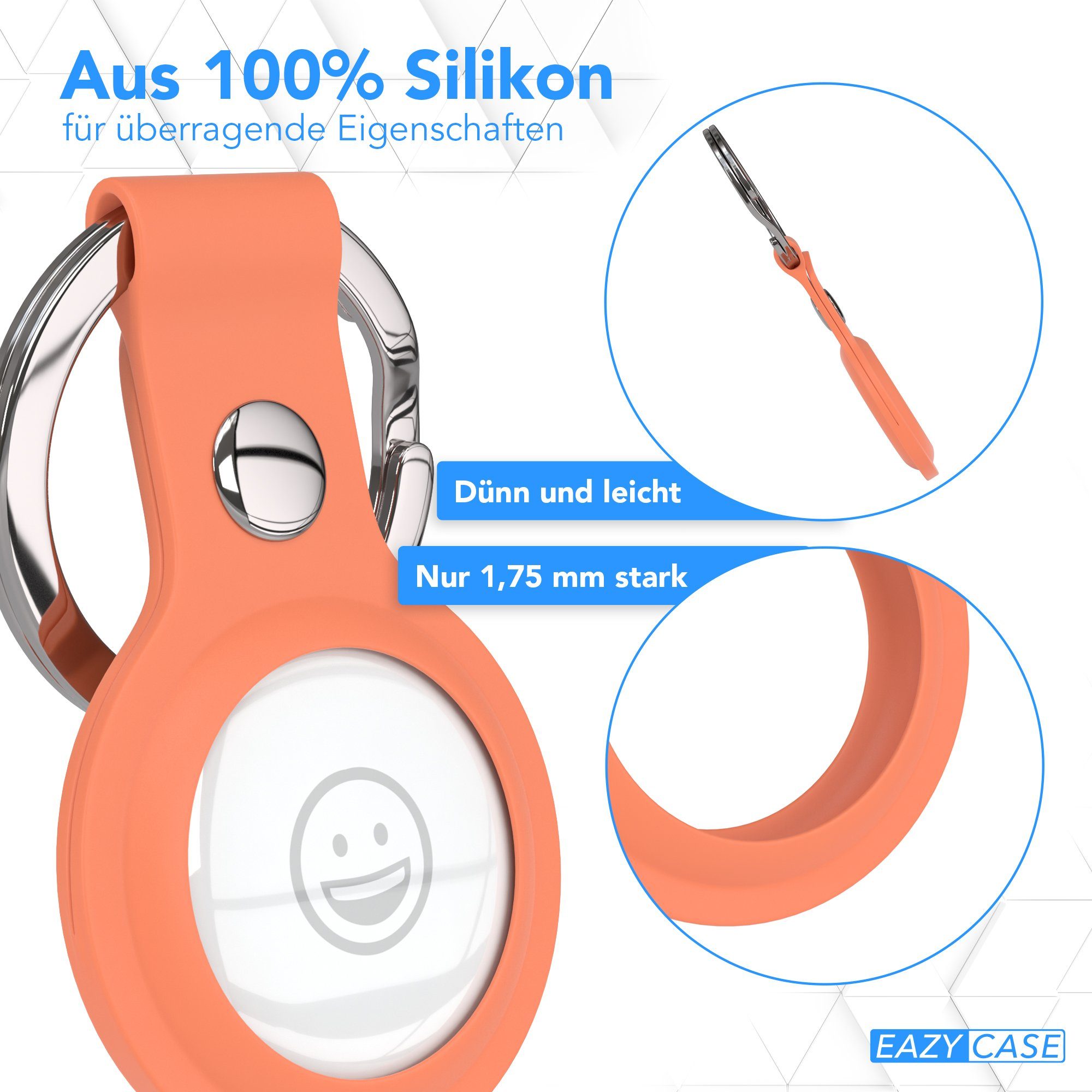 EAZY CASE Schlüsselanhänger Anhänger kompatibel mit Apple AirTag, Airtag Hülle mit kurzer Silikon Schlaufe Kratzfest GPS Tasche Orange