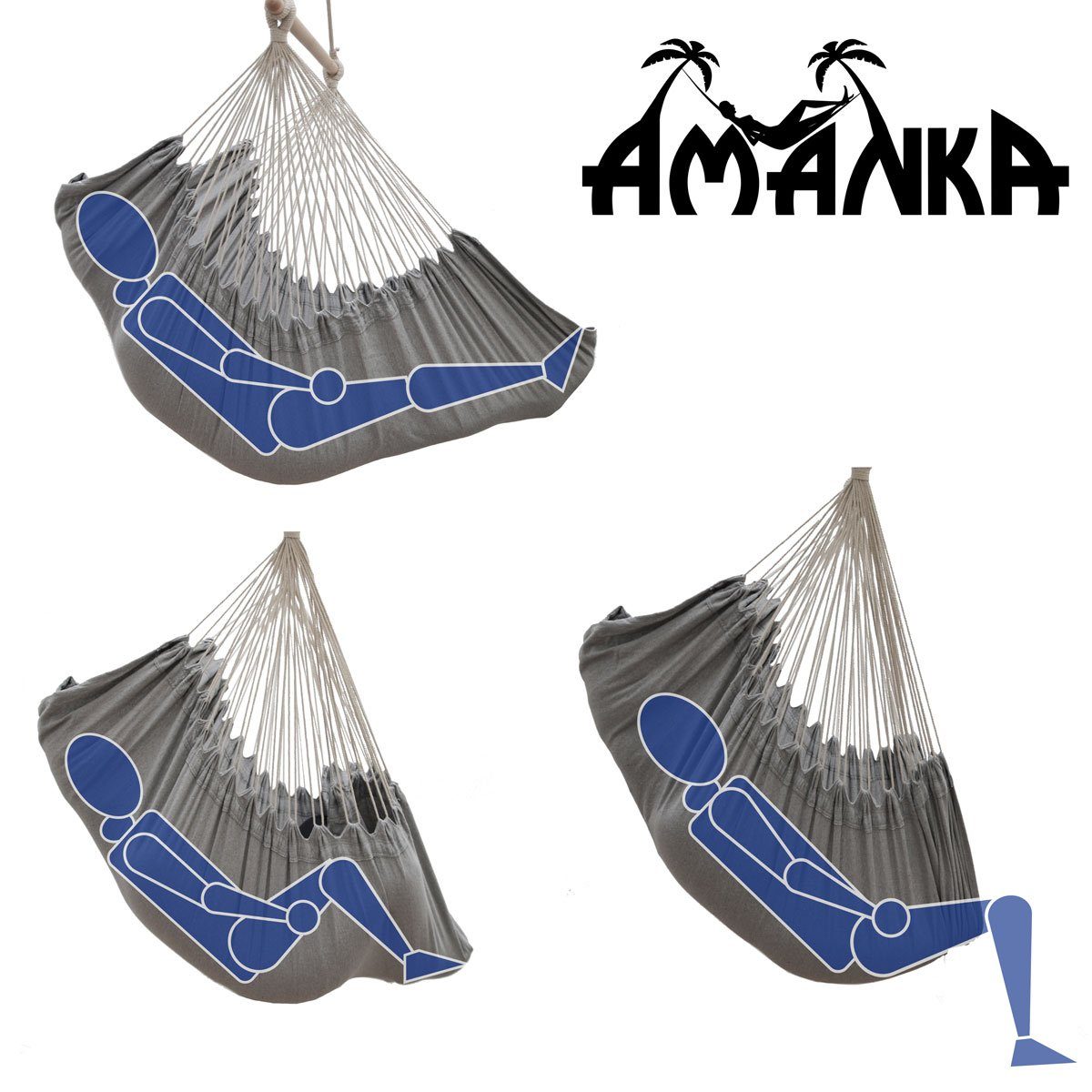 AMANKA Hängestuhl für 2 Personen: XL Outdoor Hängesessel bis 150 kg - Garten und Balkon, 220 x 120 cm Hängesitz für Kinder und Erwachsene - 360° Relaxsessel