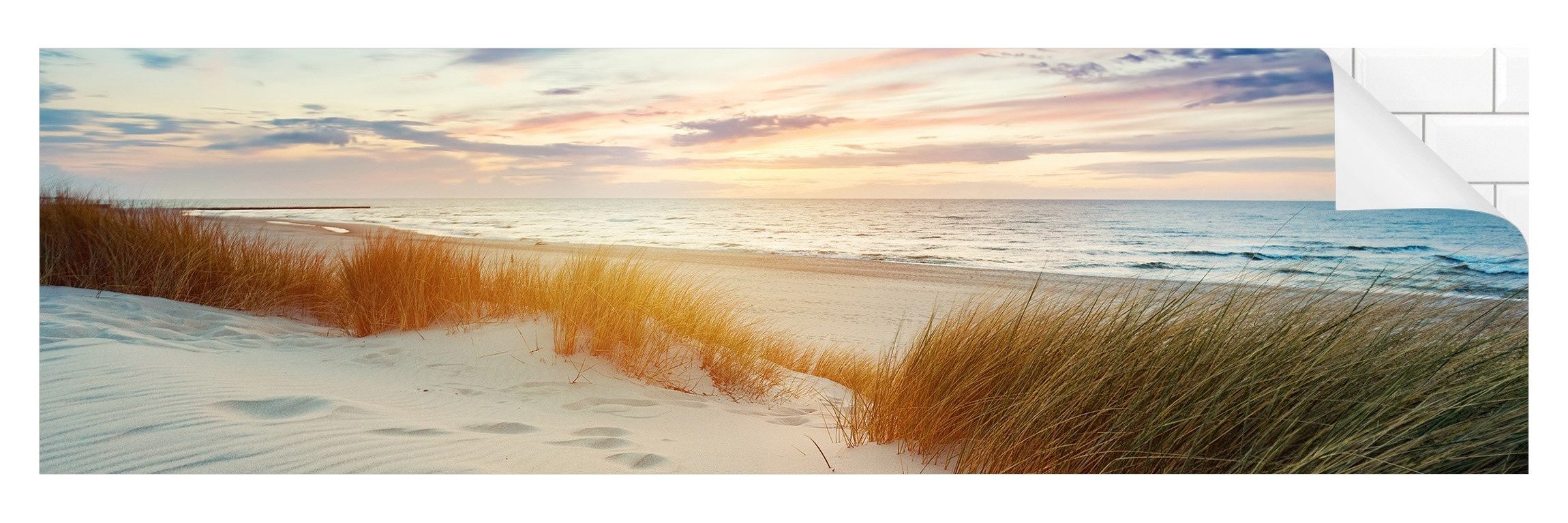 Bilderdepot24 Badrückwand beige fugenlose Wandverkleidung Bad Tropisch, (Hartfolie matt » Selbstklebend SMART 0,35 mm), wasserfestes Wandpaneel Grasdünen an der Ostsee