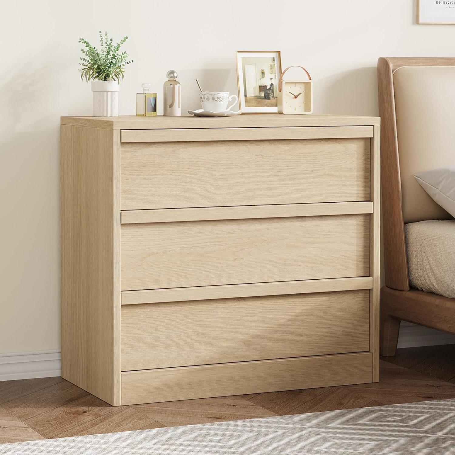 GarveeMore Kommode mit 3 Schubladen Sideboard Holz Schrank 75x40x77cm