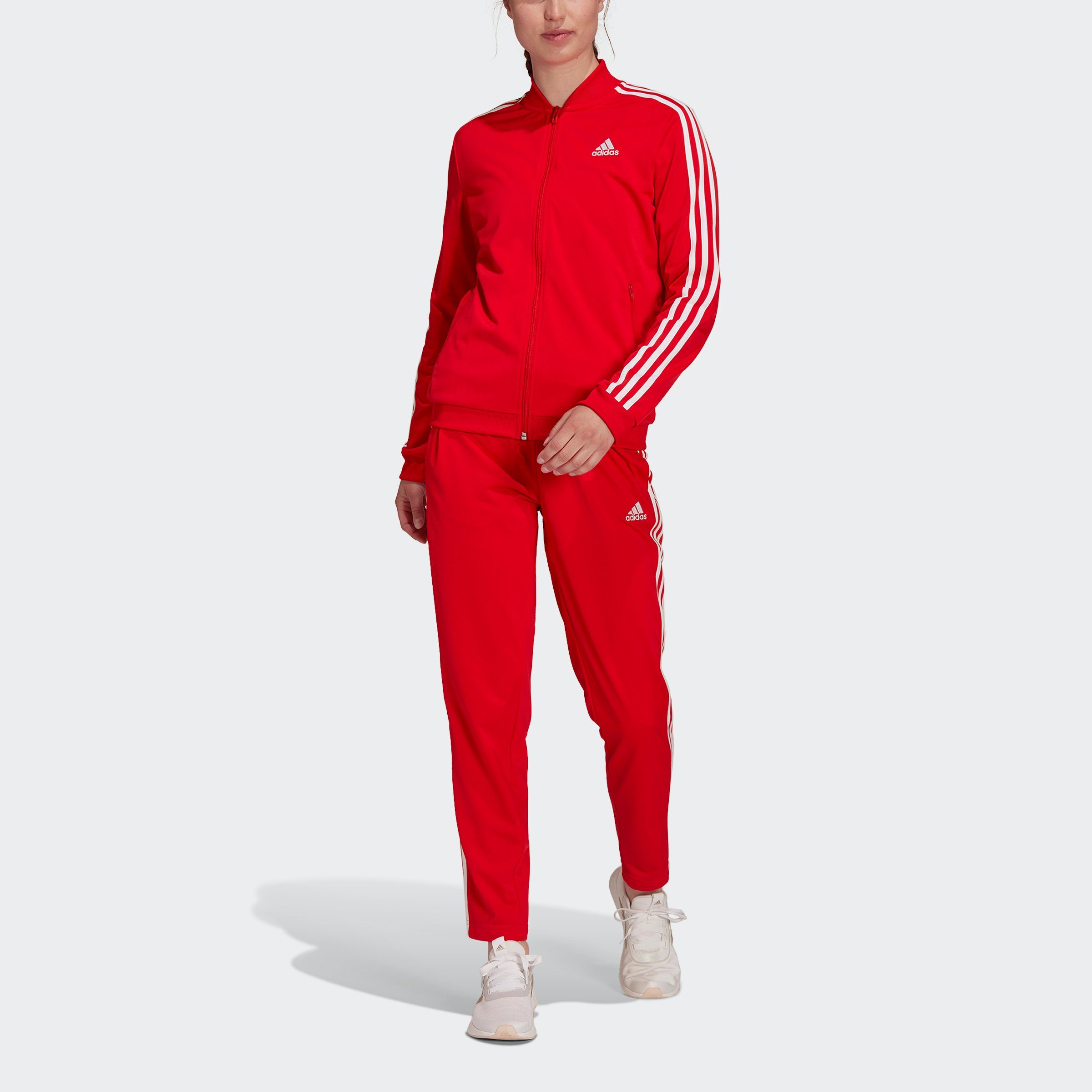 3-STREIFEN ESSENTIALS (2-tlg) White adidas Trainingsanzug / Red Vivid Sportswear