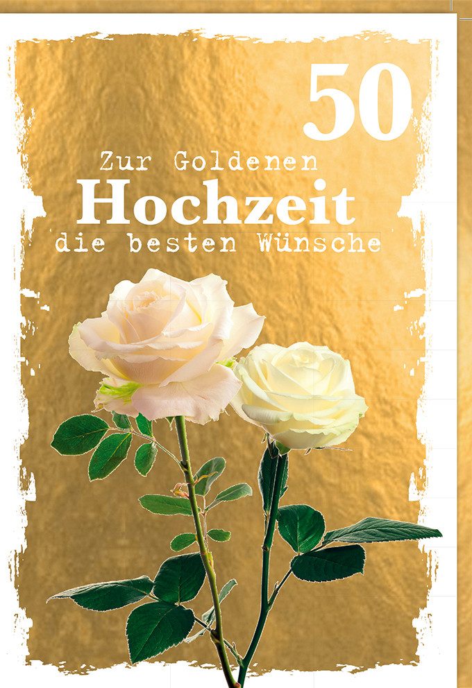 Grußkarten Goldhochzeit - Glückwunschkarte im Format 11,5 x 17 cm - weiße Rosen