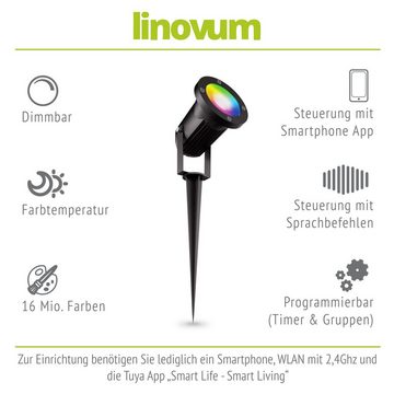 linovum LED Außen-Wandleuchte CARI Erdspiess Gartenstrahler 2m Kabel IP65/IP44 Smart GU10 dimmbar, Leuchtmittel inklusive