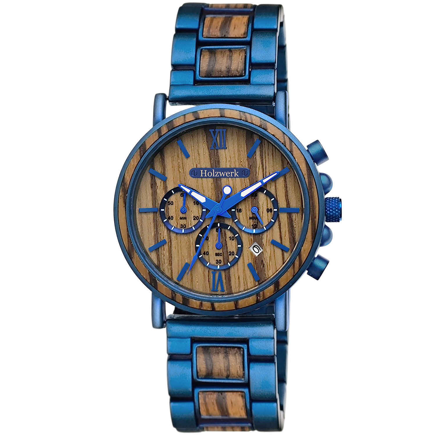 Holzwerk Chronograph Herren Designer Edelstahl & Holz Armband Uhr mit Datum günstig online kaufen
