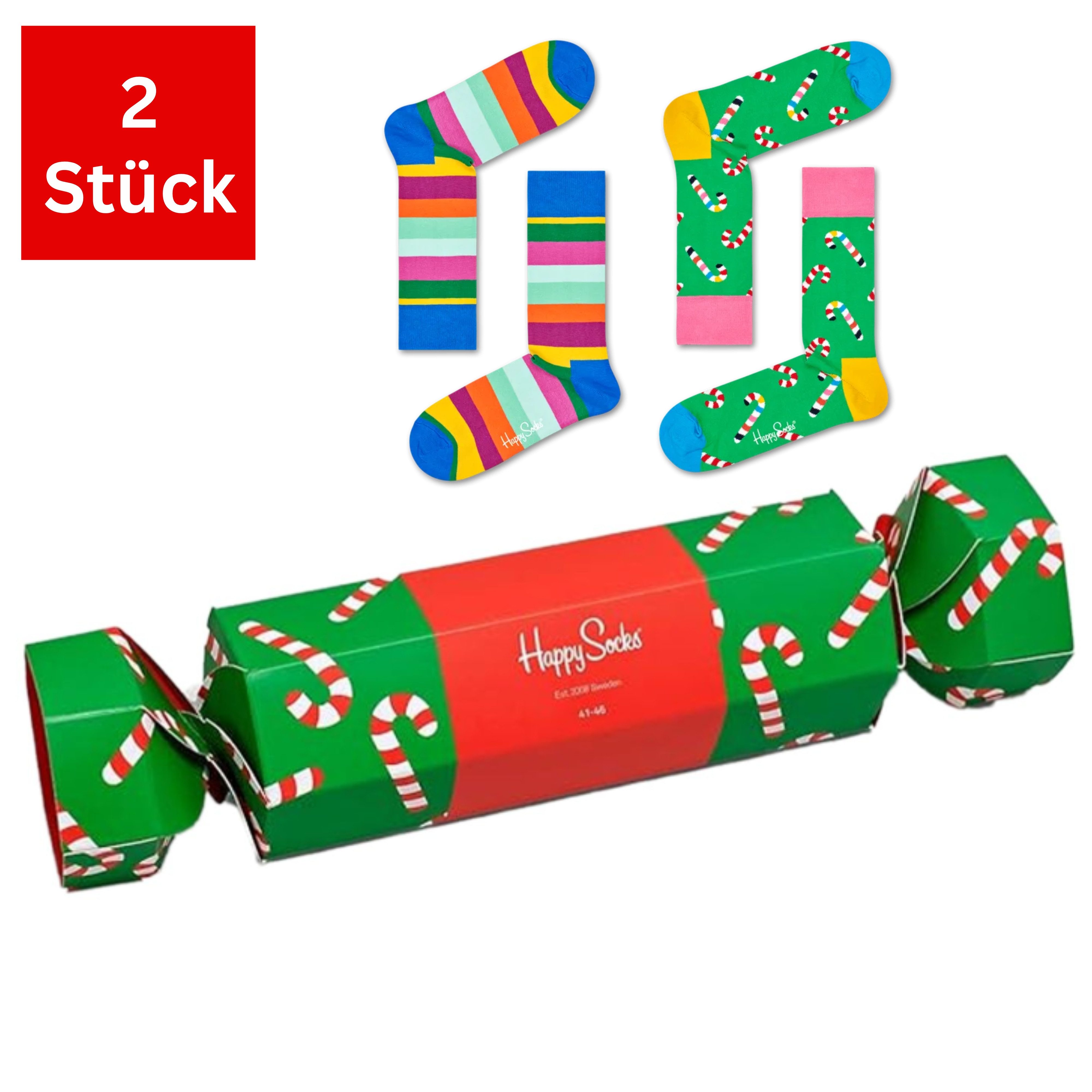 Happy Socks Freizeitsocken 2er Pack (36-40) Baumwoll Socken mit Motiv Classic Socks, Weihnachten