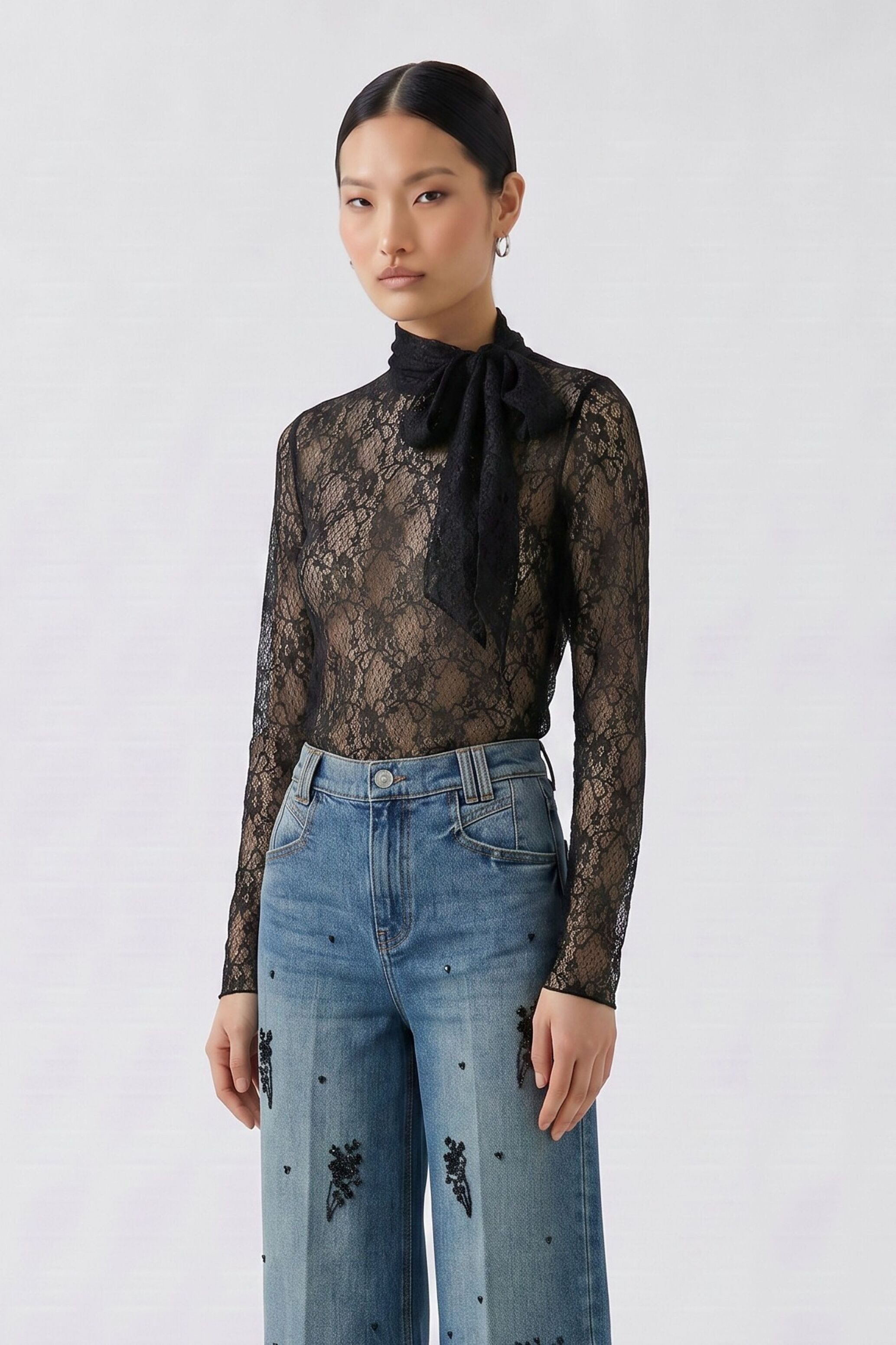 Oui Langarmshirt Schmal geschnitten