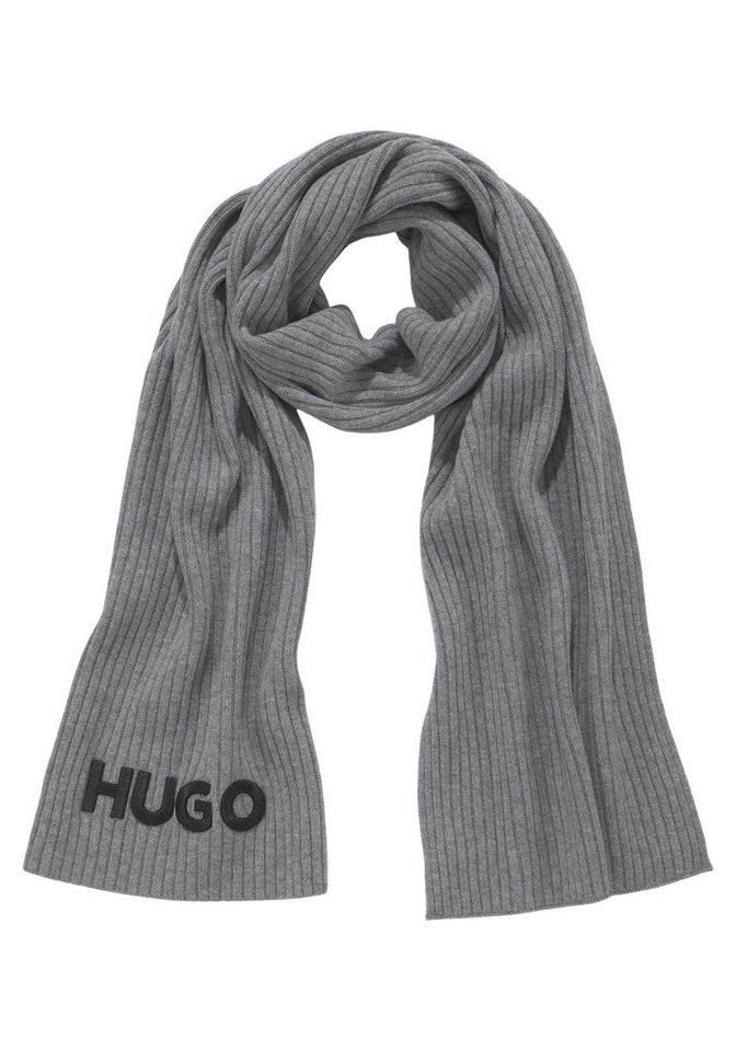 HUGO Schal Zunio-1, mit HUGO-Logoschriftzug, Strick aus reiner Schurwolle