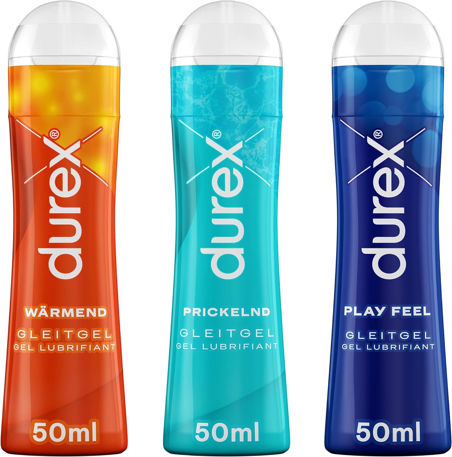 durex Gleitgel Play - Feel & Wärmend & Prickelnd (3 x 50ml), Ausprobierpaket für Sie und Ihn, 3-tlg., Für vaginalen, analen oder oralen Geschlechtsverkehr geeignet