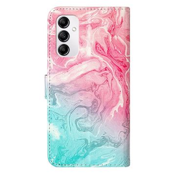 CLM-Tech Handytasche Hülle für Samsung Galaxy A14 5G Tasche aus Kunstleder Klapphülle (Marmor rosa türkis, Handyhülle Wallet Flip Case Cover Etui), Standfunktion, Kartenfächer, Magnetverschluss