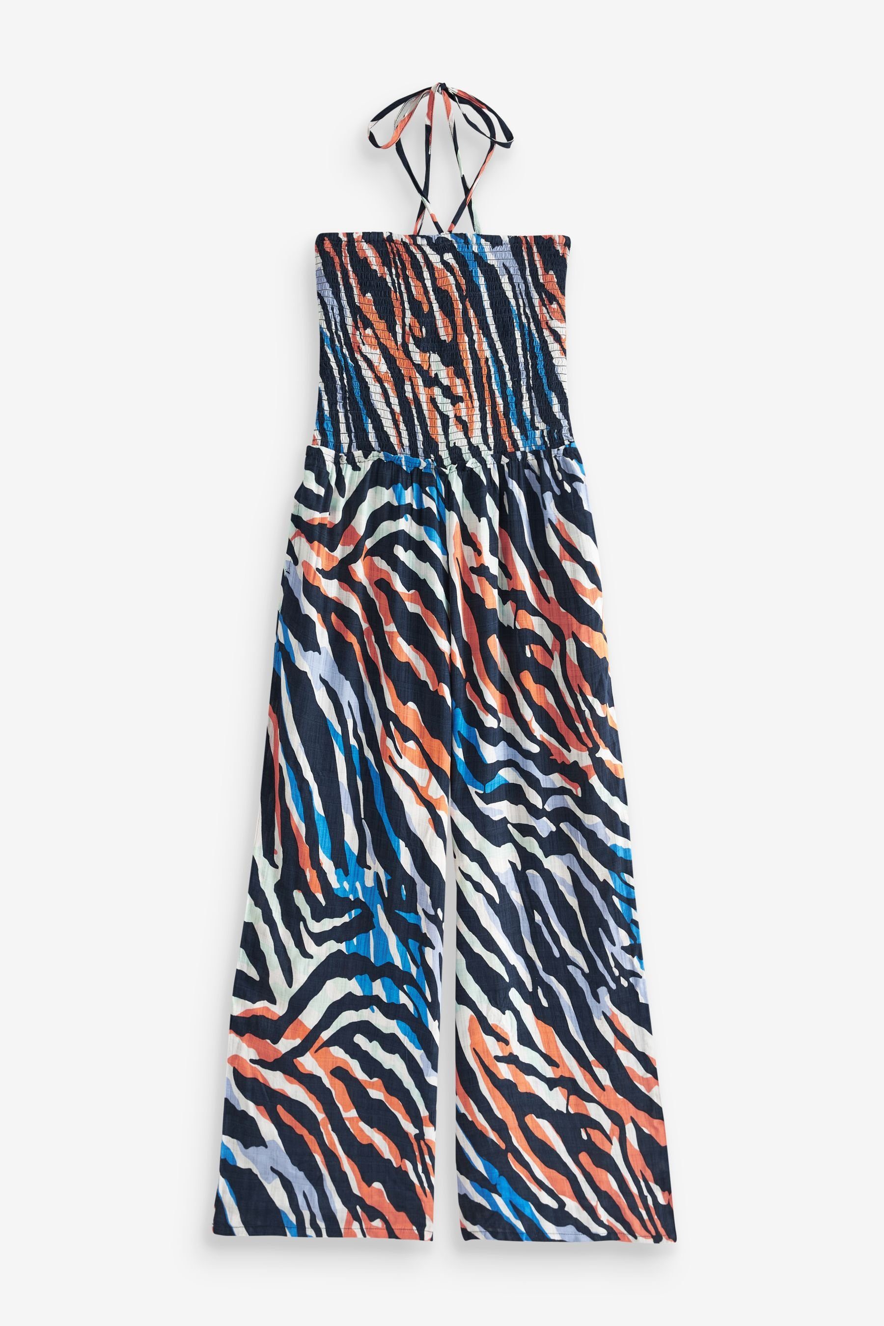 Next Jumpsuit Zebra Blue (1-tlg) Gesmokter Bandeau-Overall Print
