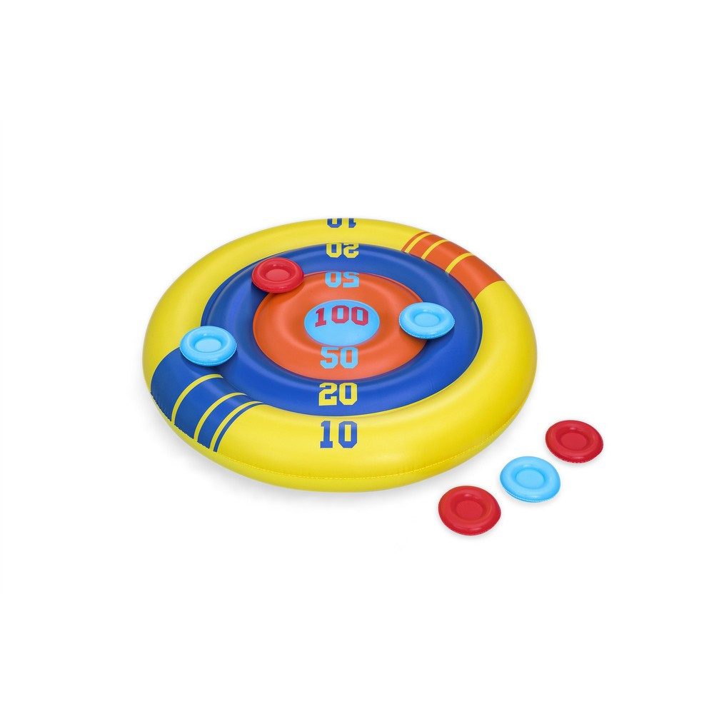 BESTWAY Spiel Zielscheibe Wurfspiel Wasserspaß, Wurfspiel / Zielwurfspiel, aufblasbar, 140 cm, 6 Wurfscheiben, schwimmfähig