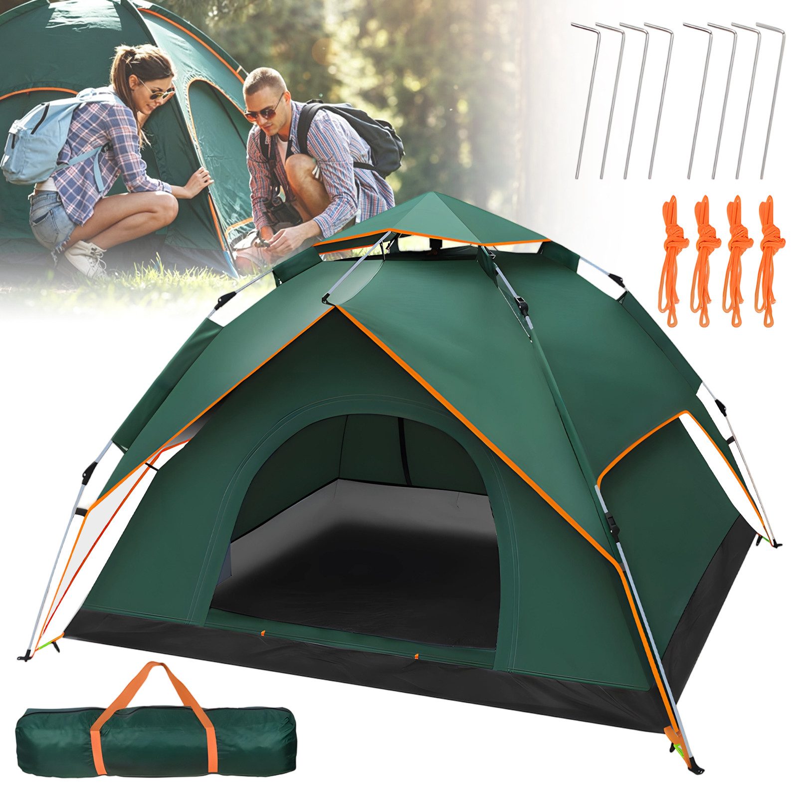 AKKEE Kuppelzelt Automatisches Pop-up-Zelt für 3-4 Personen, wasserdicht, für Camping, Wandern, Picknick, Jagen und Angeln