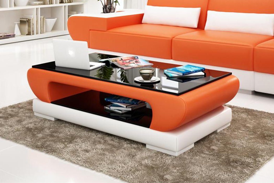 Wohnzimmertische Design JVmoebel Sofa Tisch Couch Tische Glas Orange Couchtisch, Glastisch Leder