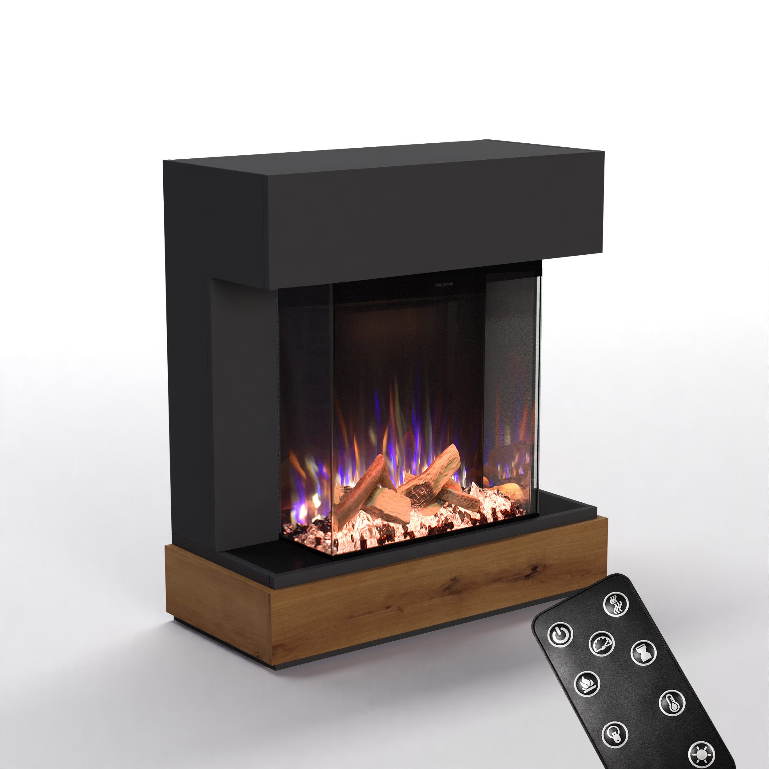 GLOW FIRE Elektrokamin PR13 E-Motion 3D, Elektrischer Kamin mit 3D Feuer mit Heizung, täuschend echte Flamme mit Heizung, 3 Dekorationen