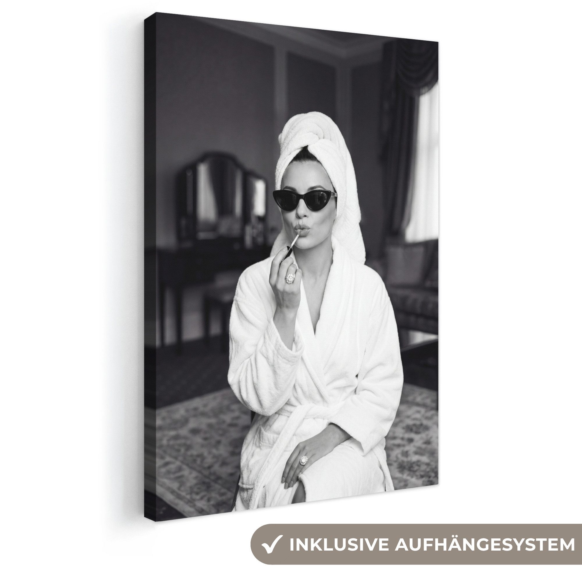 OneMillionCanvasses® Leinwandbild Sonnenbrille - Frauen - Schwarz - Weiß, Fotodruck (1 St), Leinwand Canvas Wandbild, Wanddekoration 20x30 cm