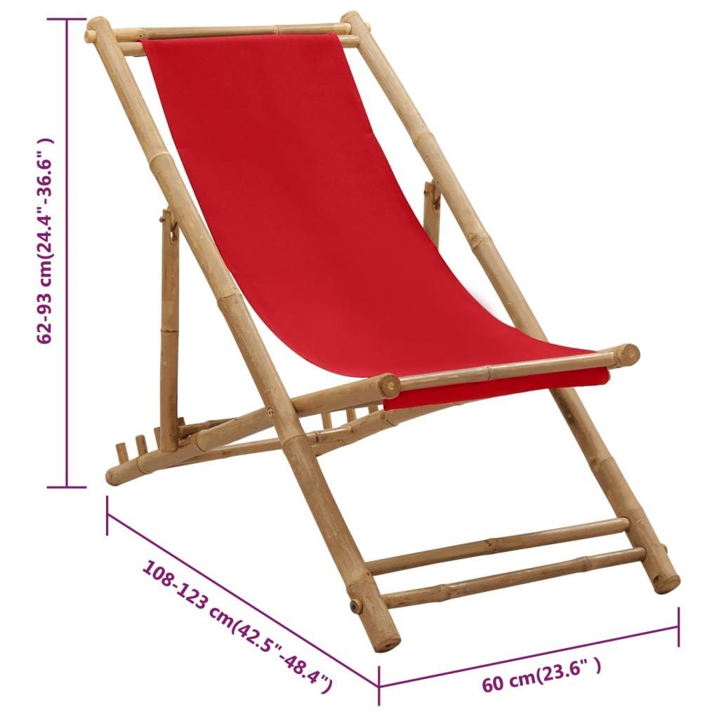 Bambus Gartenstuhl furnicato Rot Segeltuch Liegestuhl und