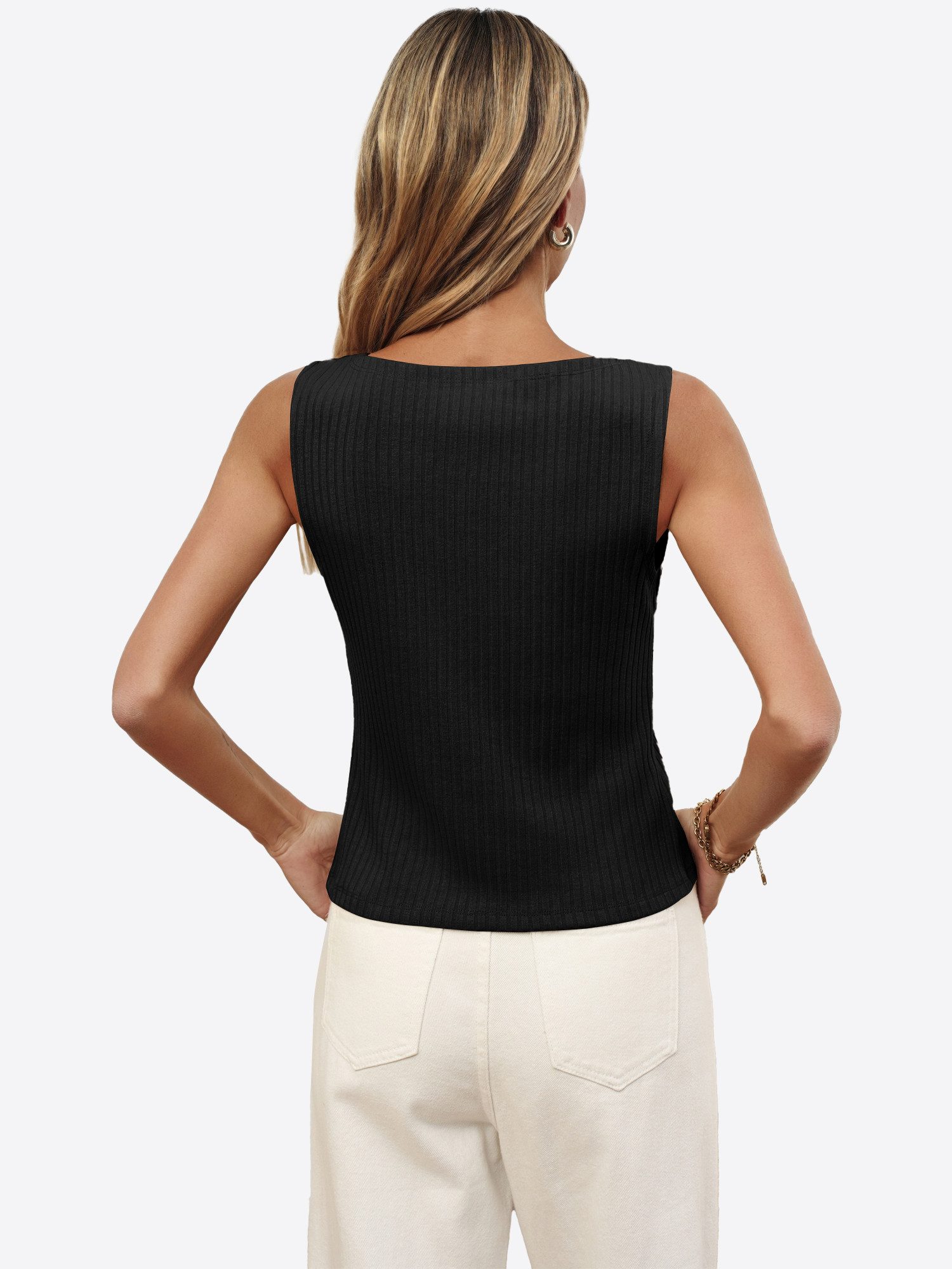 Imily Bela Strickweste Damen Gerippte Westen mit Knopfleiste (Packung, 1-tlg., 1per-Pack) einfarbig