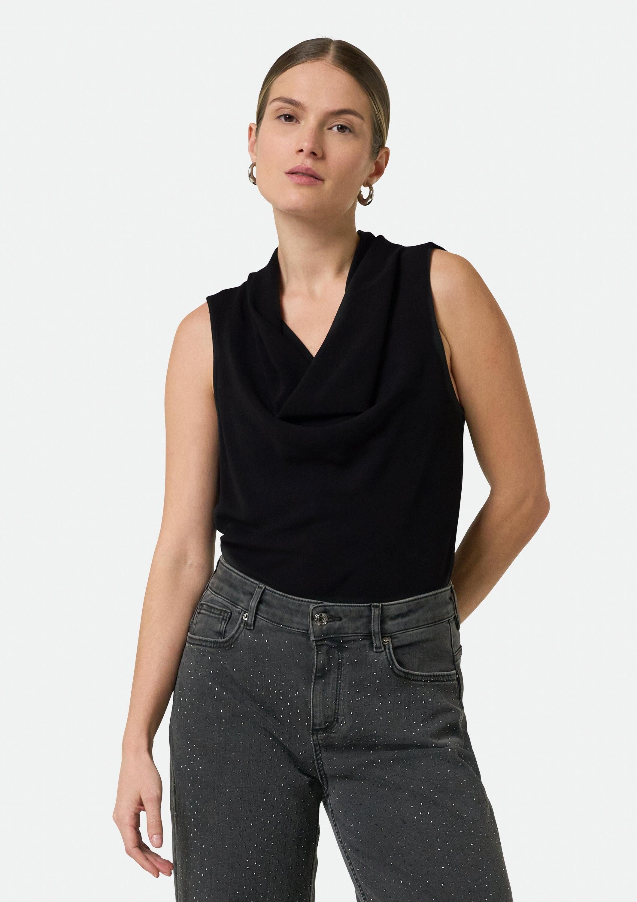 comma Muskelshirt T-Shirt Top mit Wasserfallkragen