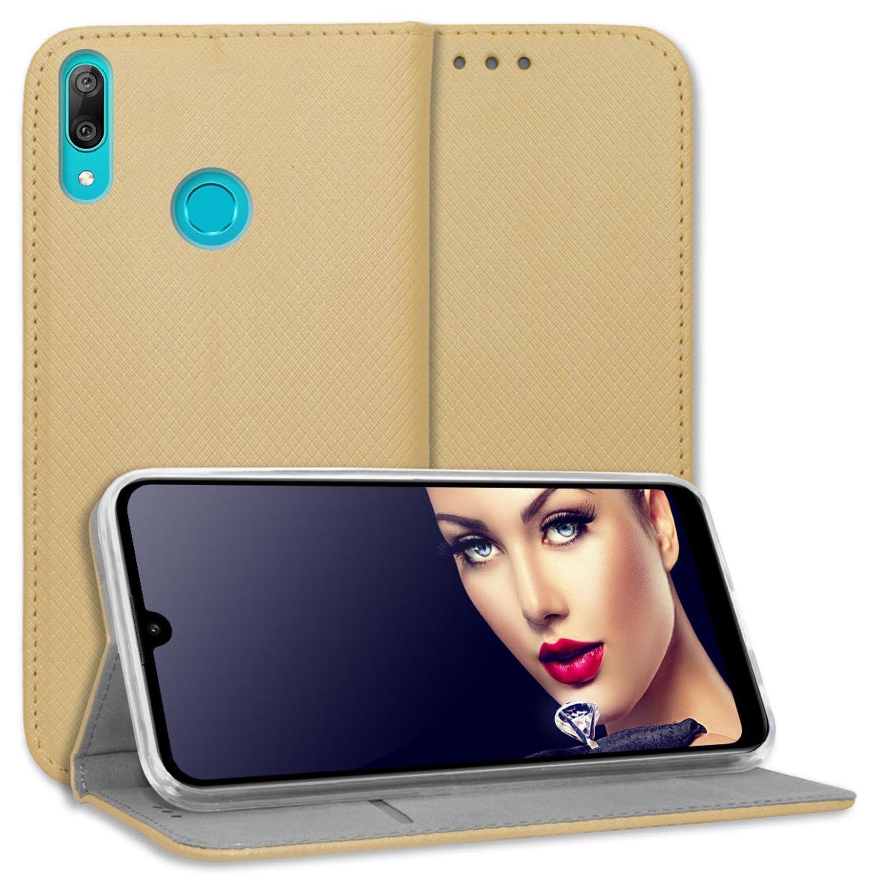 mtb more energy Smartphone-Hülle Smart Magnet für Huawei Y7 2019 / Y7 Prime 2019, Gold, Bookstyle Klapphülle Cover Wallet Case aus Kunstleder