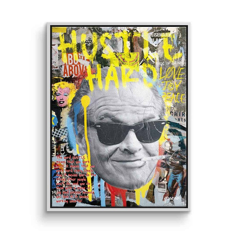 DOTCOMCANVAS® Leinwandbild, Jack Nicholson Leinwandbild Hustle Hard Pop Art Collage Streetart weißer Rahmen