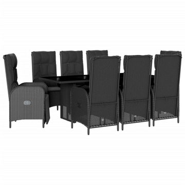 vidaXL Garten-Essgruppe 9-tlg. Garten-Essgruppe mit Kissen Schwarz Poly Rattan, (9-tlg)