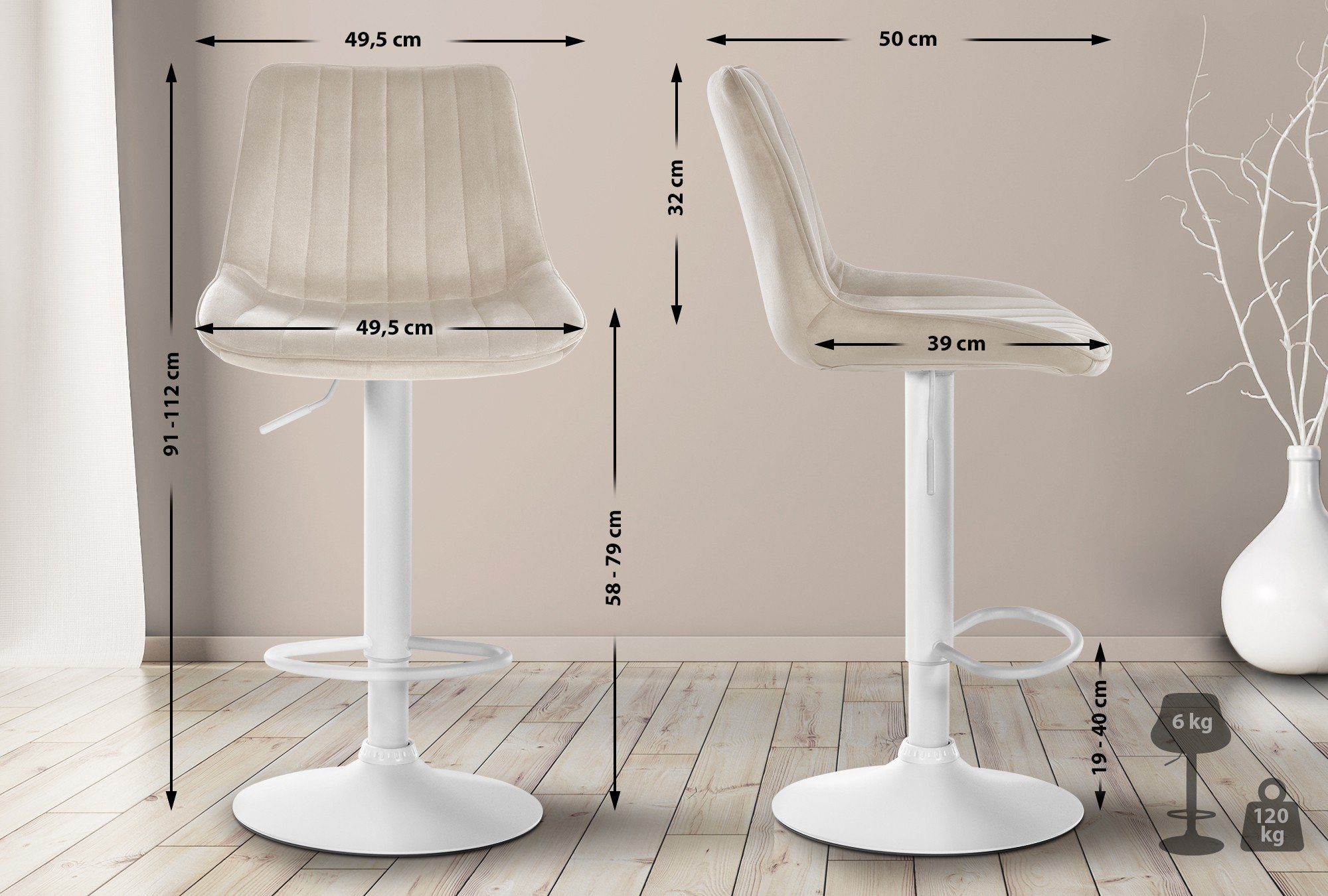 CLP Barhocker Toni Samt (2er Set, günstig online kaufen