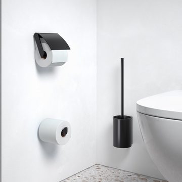 Keuco Toilettenpapierhalter Plan Black Selection (Vormontiert), mit Deckel, schwarz matt, WC-Rollenhalter, pulverbeschichtet