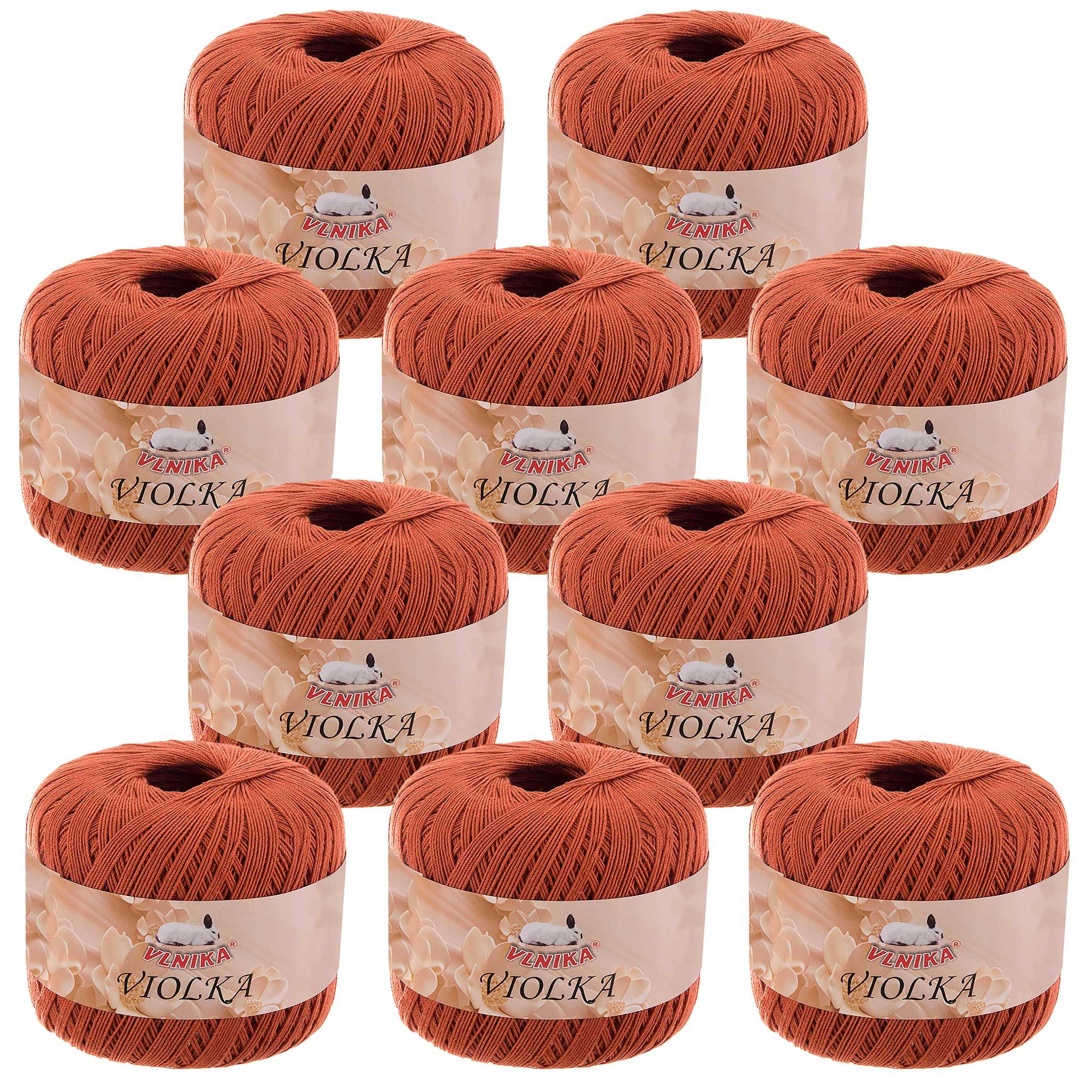 maDDma 10 x 50g Violka Häkelgarn recycelte Baumwolle Klassikgarn Filetgarn Häkelwolle, 285 m (Sparpaket, 10 Knäuel je 50 g), terracotta
